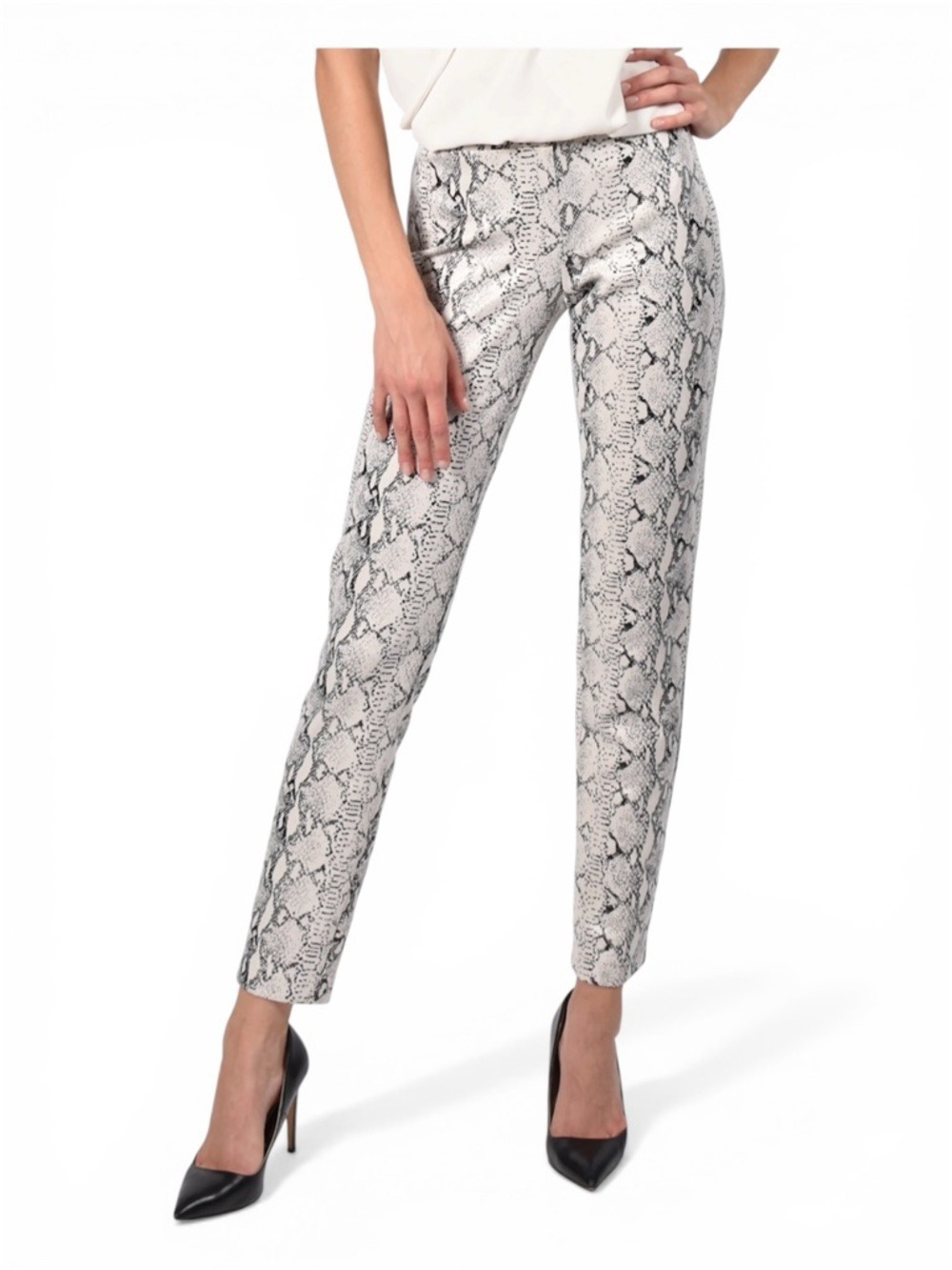 Frank Lyman Skinny Pants Cream Black Snakeskin Size 6